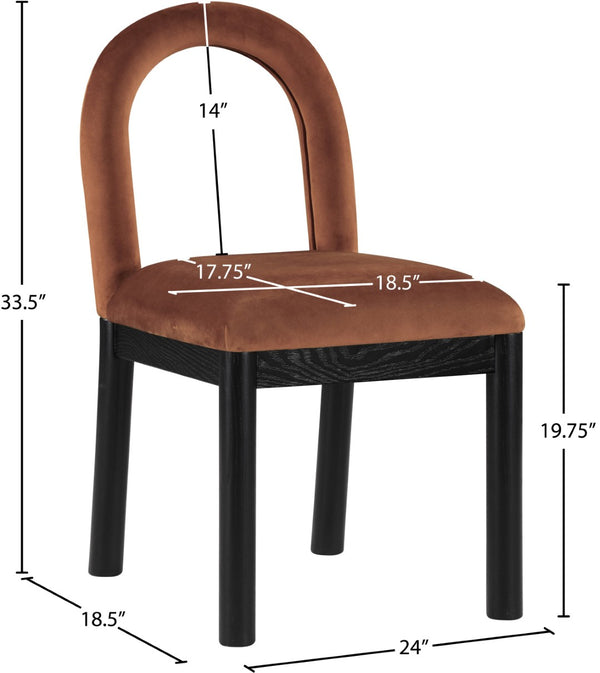 Meridian Furniture Conrad Art Deco Sculpted Velvet Dining Chair with Solid Wood Legs for Modern Rooms 11008Cognac-C