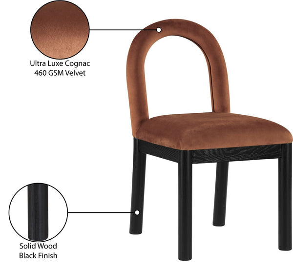 Meridian Furniture Conrad Art Deco Sculpted Velvet Dining Chair with Solid Wood Legs for Modern Rooms 11008Cognac-C