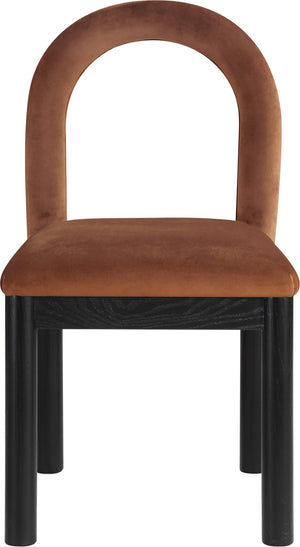 Meridian Furniture Conrad Art Deco Sculpted Velvet Dining Chair with Solid Wood Legs for Modern Rooms 11008Cognac-C