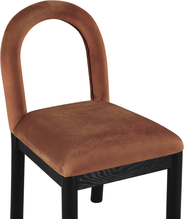 Meridian Furniture Conrad Art Deco Sculpted Velvet Dining Chair with Solid Wood Legs for Modern Rooms 11008Cognac-C