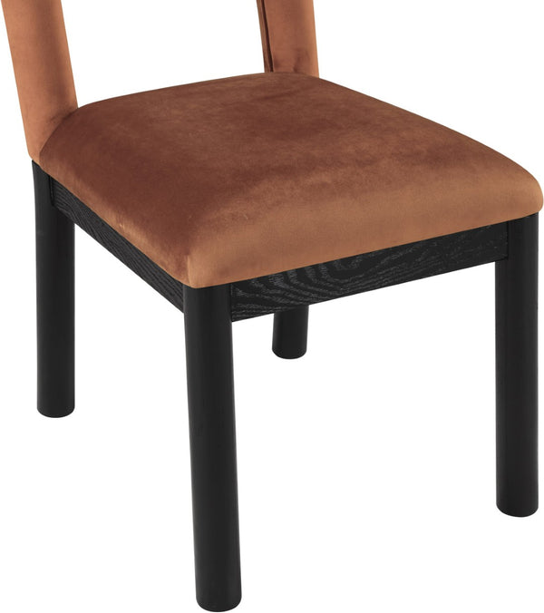 Meridian Furniture Conrad Art Deco Sculpted Velvet Dining Chair with Solid Wood Legs for Modern Rooms 11008Cognac-C