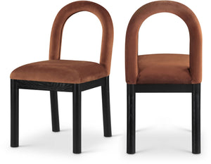 Meridian Furniture Conrad Art Deco Sculpted Velvet Dining Chair with Solid Wood Legs for Modern Rooms 11008Cognac-C
