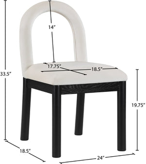 Meridian Furniture Conrad Arched Back Velvet Dining Chair with Art Deco Silhouette and Matte Black Legs 11008Cream-C