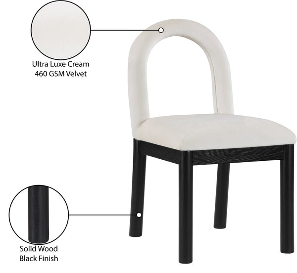 Meridian Furniture Conrad Arched Back Velvet Dining Chair with Art Deco Silhouette and Matte Black Legs 11008Cream-C