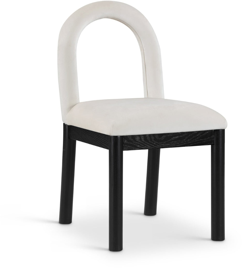 Meridian Furniture Conrad Arched Back Velvet Dining Chair with Art Deco Silhouette and Matte Black Legs 11008Cream-C