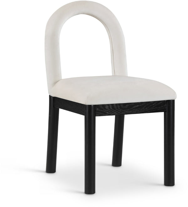 Meridian Furniture Conrad Arched Back Velvet Dining Chair with Art Deco Silhouette and Matte Black Legs 11008Cream-C