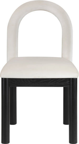 Meridian Furniture Conrad Arched Back Velvet Dining Chair with Art Deco Silhouette and Matte Black Legs 11008Cream-C