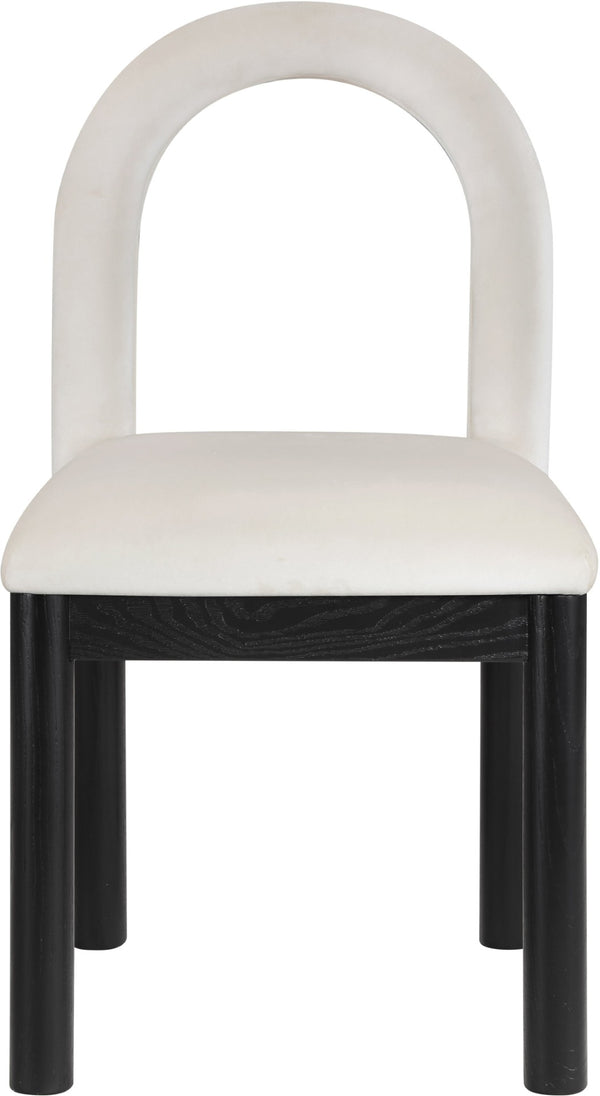 Meridian Furniture Conrad Arched Back Velvet Dining Chair with Art Deco Silhouette and Matte Black Legs 11008Cream-C