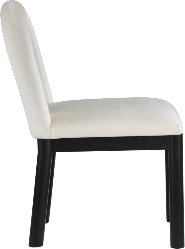 Meridian Furniture Conrad Arched Back Velvet Dining Chair with Art Deco Silhouette and Matte Black Legs 11008Cream-C