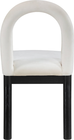 Meridian Furniture Conrad Arched Back Velvet Dining Chair with Art Deco Silhouette and Matte Black Legs 11008Cream-C