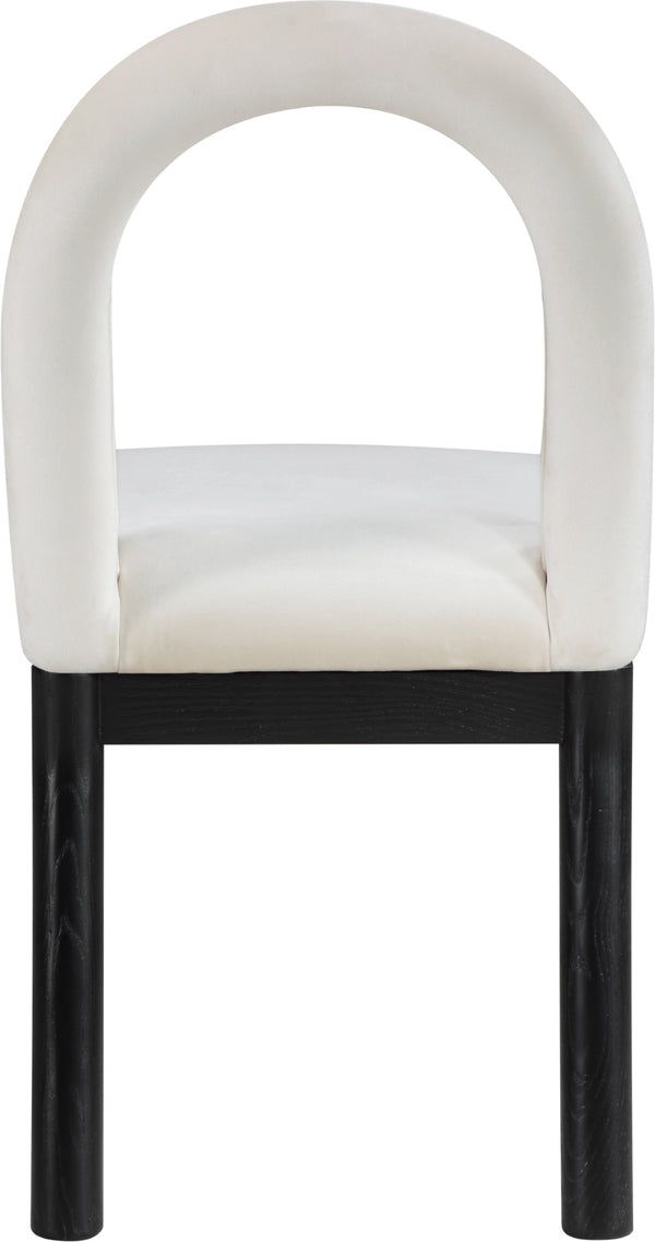 Meridian Furniture Conrad Arched Back Velvet Dining Chair with Art Deco Silhouette and Matte Black Legs 11008Cream-C
