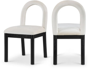 Meridian Furniture Conrad Arched Back Velvet Dining Chair with Art Deco Silhouette and Matte Black Legs 11008Cream-C