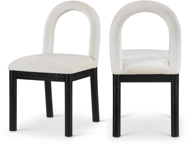 Meridian Furniture Conrad Arched Back Velvet Dining Chair with Art Deco Silhouette and Matte Black Legs 11008Cream-C