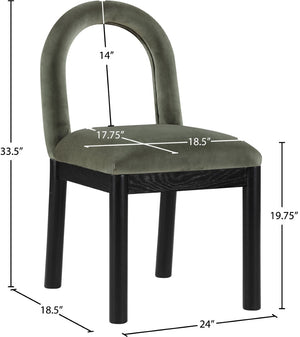 Meridian Furniture Conrad Sculptural Arched Back Velvet Dining Chair with Art Deco Flair and Wood Legs 11008Green-C