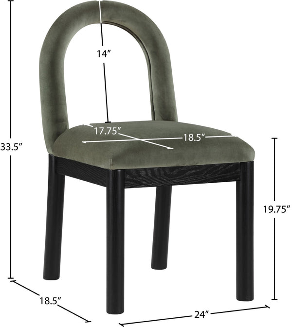 Meridian Furniture Conrad Sculptural Arched Back Velvet Dining Chair with Art Deco Flair and Wood Legs 11008Green-C