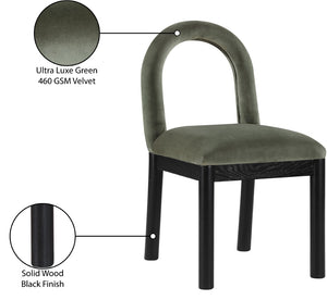 Meridian Furniture Conrad Sculptural Arched Back Velvet Dining Chair with Art Deco Flair and Wood Legs 11008Green-C