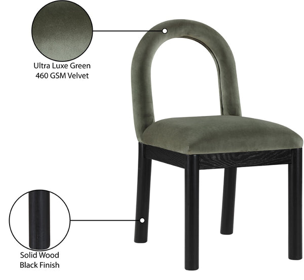 Meridian Furniture Conrad Sculptural Arched Back Velvet Dining Chair with Art Deco Flair and Wood Legs 11008Green-C