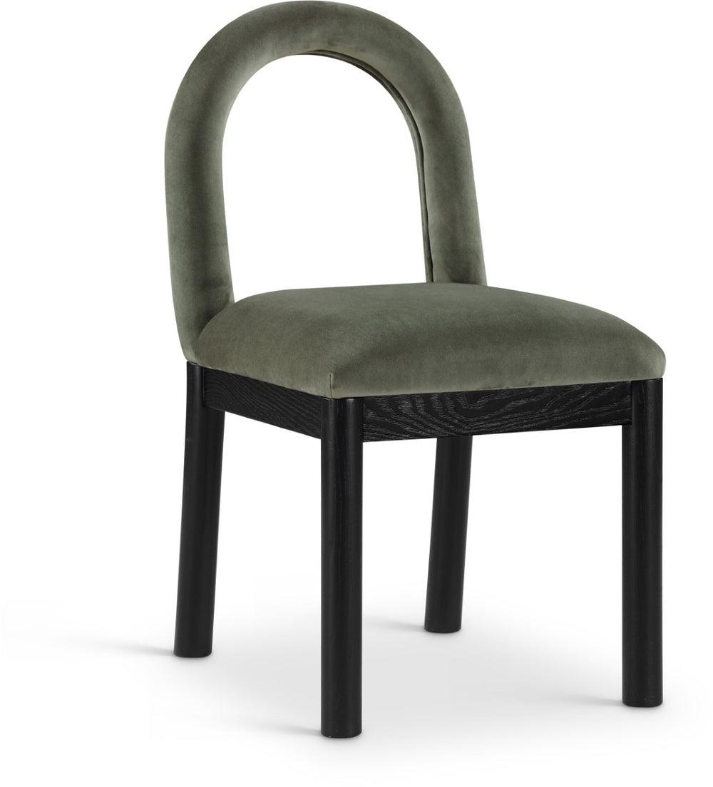 Meridian Furniture Conrad Sculptural Arched Back Velvet Dining Chair with Art Deco Flair and Wood Legs 11008Green-C