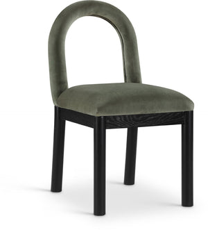 Meridian Furniture Conrad Sculptural Arched Back Velvet Dining Chair with Art Deco Flair and Wood Legs 11008Green-C
