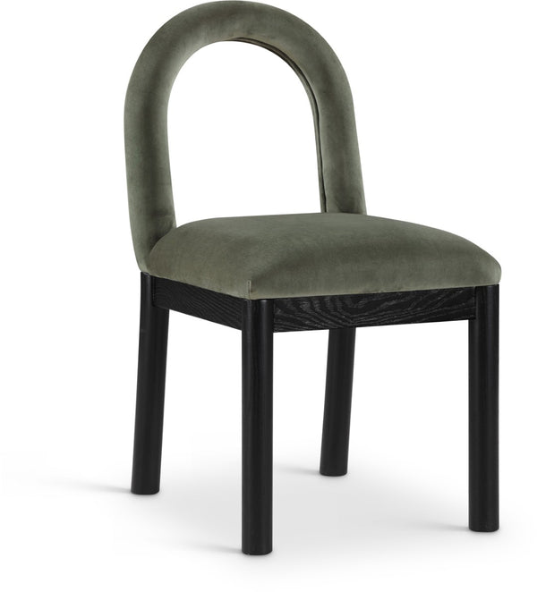 Meridian Furniture Conrad Sculptural Arched Back Velvet Dining Chair with Art Deco Flair and Wood Legs 11008Green-C