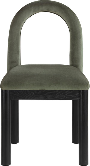 Meridian Furniture Conrad Sculptural Arched Back Velvet Dining Chair with Art Deco Flair and Wood Legs 11008Green-C