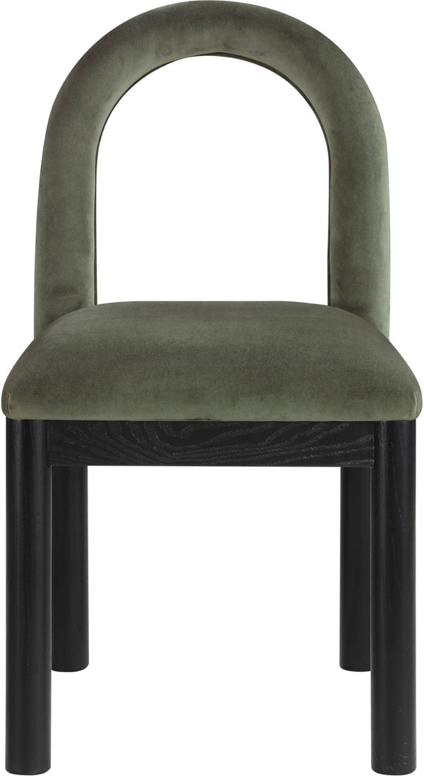Meridian Furniture Conrad Sculptural Arched Back Velvet Dining Chair with Art Deco Flair and Wood Legs 11008Green-C