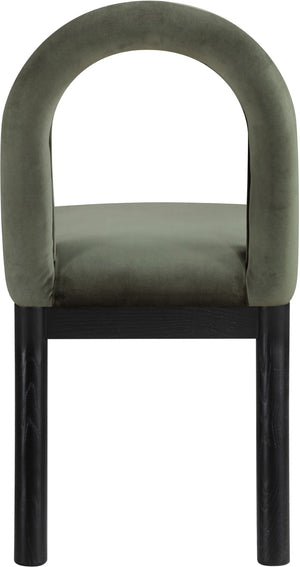 Meridian Furniture Conrad Sculptural Arched Back Velvet Dining Chair with Art Deco Flair and Wood Legs 11008Green-C