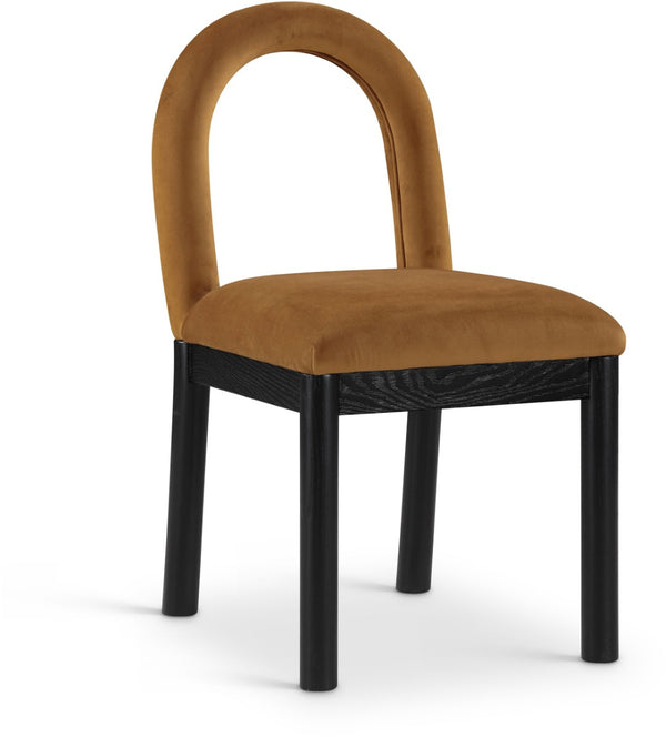Meridian Furniture Conrad Art Deco Saddle Velvet Dining Chair with Sculptural Arch Back and Matte Legs 11008Saddle-C