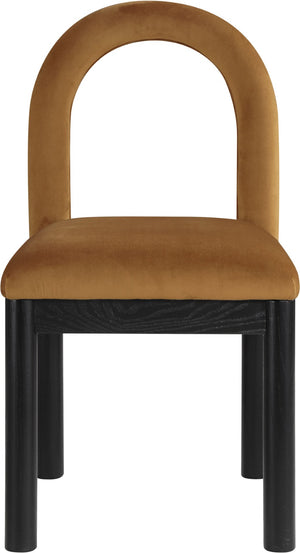 Meridian Furniture Conrad Art Deco Saddle Velvet Dining Chair with Sculptural Arch Back and Matte Legs 11008Saddle-C