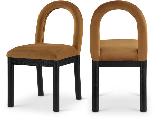 Meridian Furniture Conrad Art Deco Saddle Velvet Dining Chair with Sculptural Arch Back and Matte Legs 11008Saddle-C