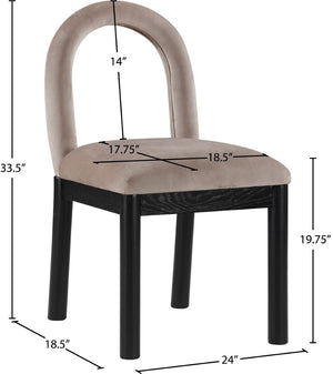 Meridian Furniture Conrad Sculptural Arched Back Velvet Dining Chair with Art Deco Inspired Design 11008Taupe-C
