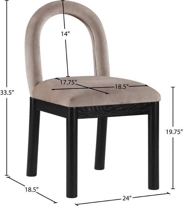 Meridian Furniture Conrad Sculptural Arched Back Velvet Dining Chair with Art Deco Inspired Design 11008Taupe-C