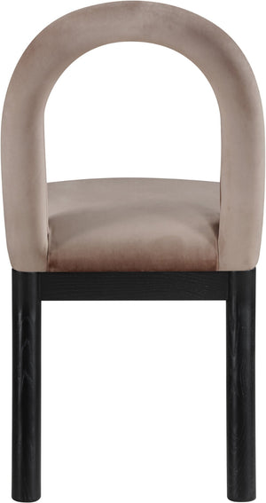 Meridian Furniture Conrad Sculptural Arched Back Velvet Dining Chair with Art Deco Inspired Design 11008Taupe-C