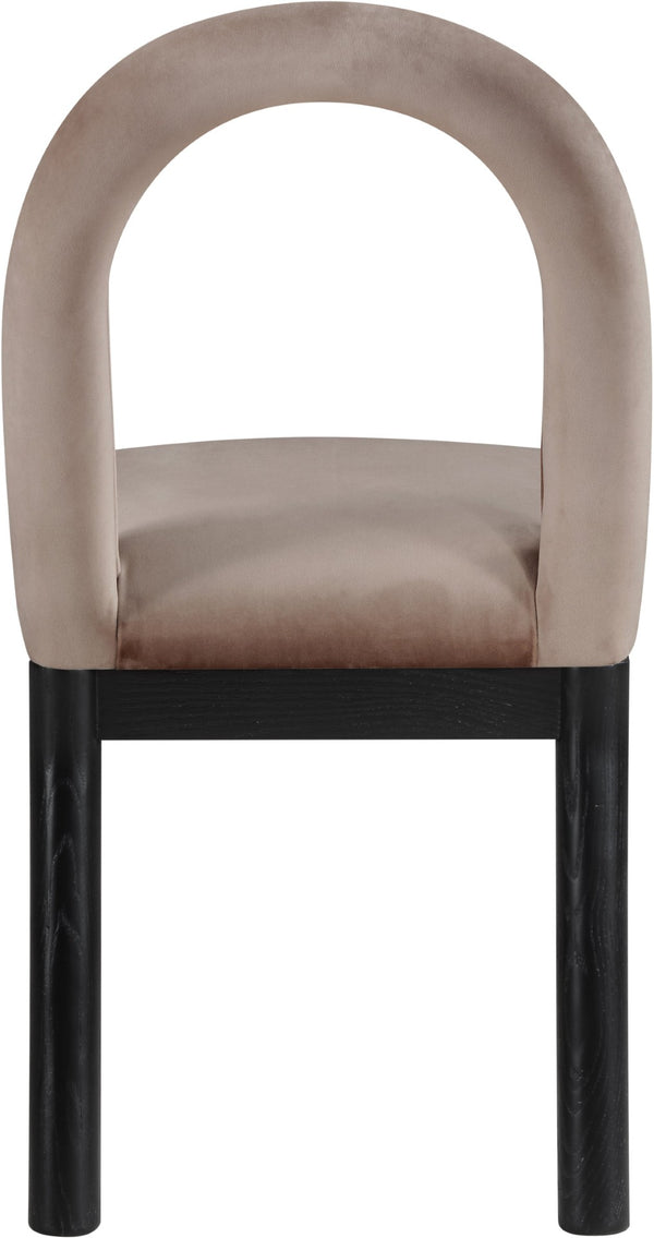 Meridian Furniture Conrad Sculptural Arched Back Velvet Dining Chair with Art Deco Inspired Design 11008Taupe-C