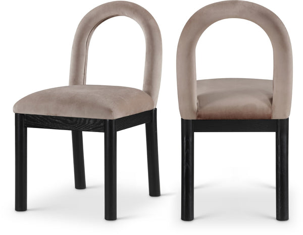 Meridian Furniture Conrad Sculptural Arched Back Velvet Dining Chair with Art Deco Inspired Design 11008Taupe-C