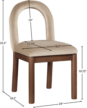 Meridian Furniture Conrad Arched Back Velvet Dining Chair with Walnut Legs Art Deco Inspired Seat 11009Beige-C