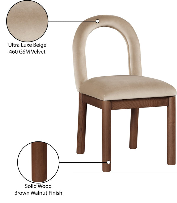 Meridian Furniture Conrad Arched Back Velvet Dining Chair with Walnut Legs Art Deco Inspired Seat 11009Beige-C