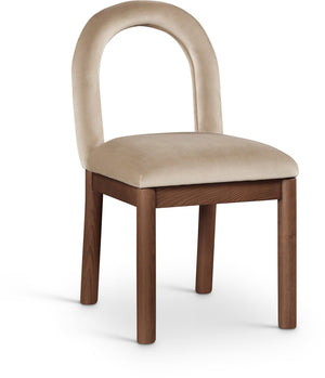 Meridian Furniture Conrad Arched Back Velvet Dining Chair with Walnut Legs Art Deco Inspired Seat 11009Beige-C