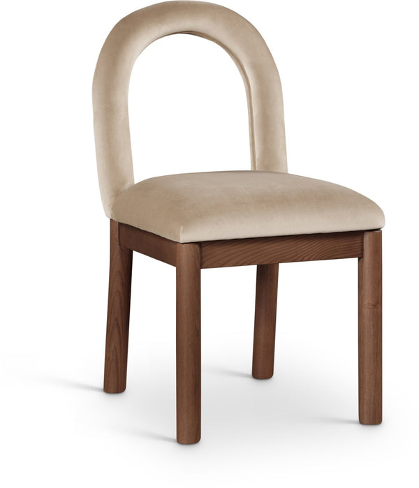 Meridian Furniture Conrad Arched Back Velvet Dining Chair with Walnut Legs Art Deco Inspired Seat 11009Beige-C