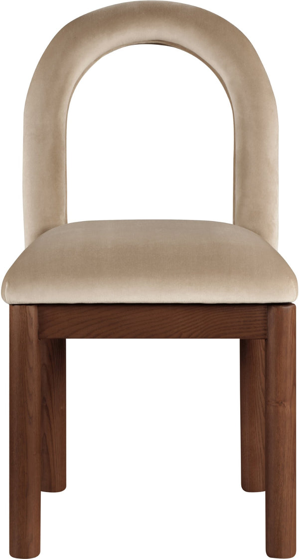 Meridian Furniture Conrad Arched Back Velvet Dining Chair with Walnut Legs Art Deco Inspired Seat 11009Beige-C