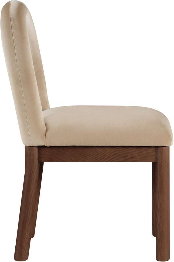 Meridian Furniture Conrad Arched Back Velvet Dining Chair with Walnut Legs Art Deco Inspired Seat 11009Beige-C