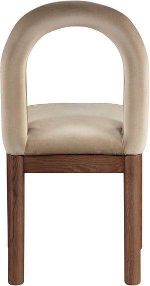 Meridian Furniture Conrad Arched Back Velvet Dining Chair with Walnut Legs Art Deco Inspired Seat 11009Beige-C