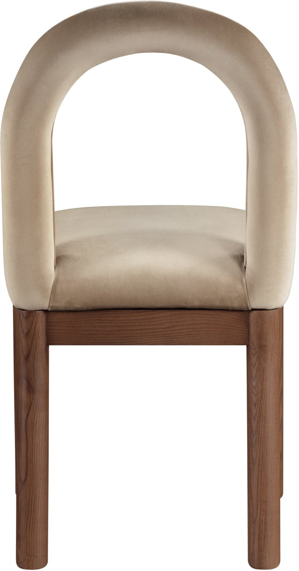 Meridian Furniture Conrad Arched Back Velvet Dining Chair with Walnut Legs Art Deco Inspired Seat 11009Beige-C