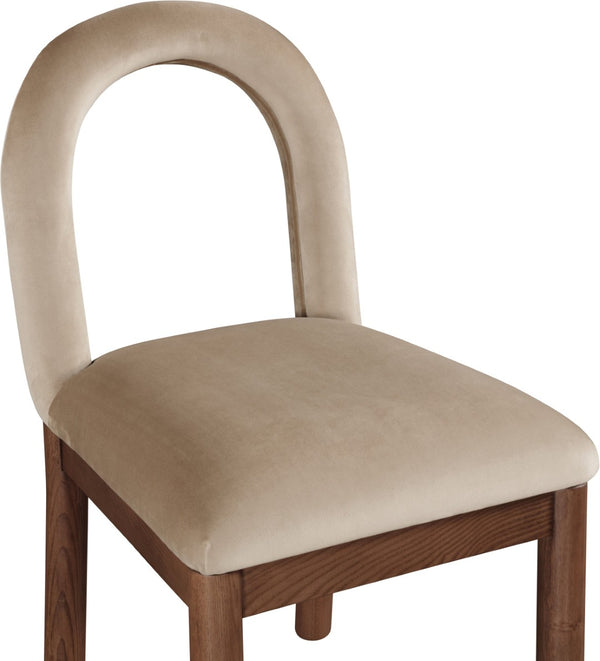 Meridian Furniture Conrad Arched Back Velvet Dining Chair with Walnut Legs Art Deco Inspired Seat 11009Beige-C