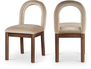 Meridian Furniture Conrad Arched Back Velvet Dining Chair with Walnut Legs Art Deco Inspired Seat 11009Beige-C