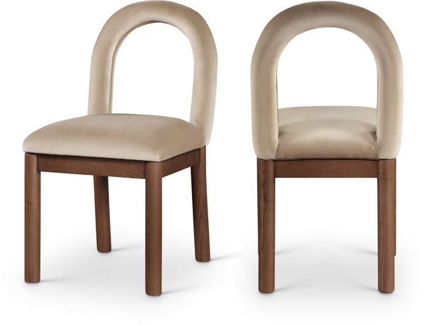 Meridian Furniture Conrad Arched Back Velvet Dining Chair with Walnut Legs Art Deco Inspired Seat 11009Beige-C