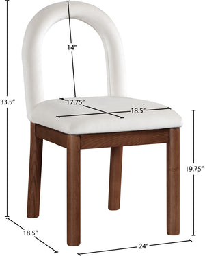 Meridian Furniture Conrad Velvet Sculptural Arch Back Dining Chair with Walnut Legs for Elegant Spaces 11009Cream-C