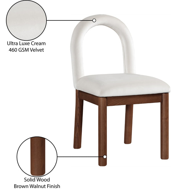 Meridian Furniture Conrad Velvet Sculptural Arch Back Dining Chair with Walnut Legs for Elegant Spaces 11009Cream-C