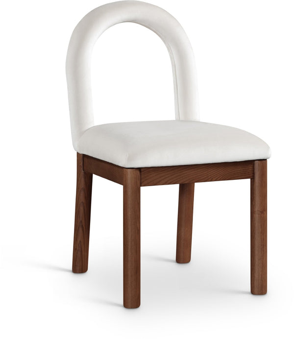 Meridian Furniture Conrad Velvet Sculptural Arch Back Dining Chair with Walnut Legs for Elegant Spaces 11009Cream-C