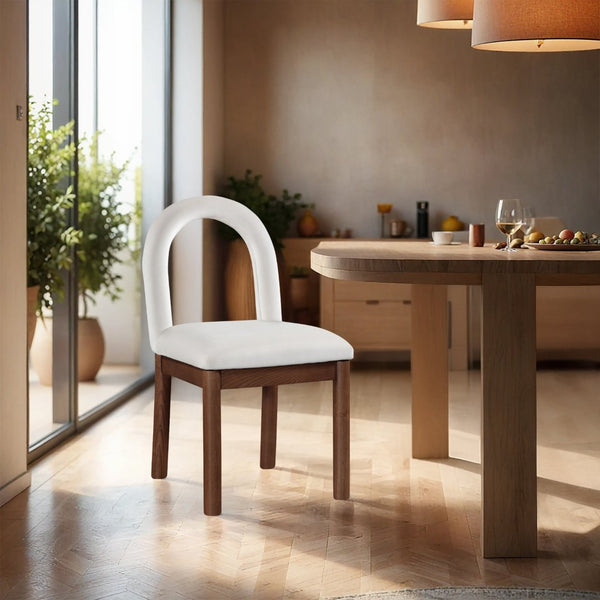 Meridian Furniture Conrad Velvet Sculptural Arch Back Dining Chair with Walnut Legs for Elegant Spaces 11009Cream-C